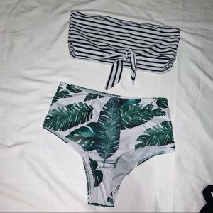 shein bikini tropical print bandeau top high waisted swimsuit